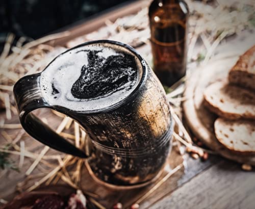 Authentic Ox Horn Beer Tankard, 16 oz Handcrafted Drinking Mug