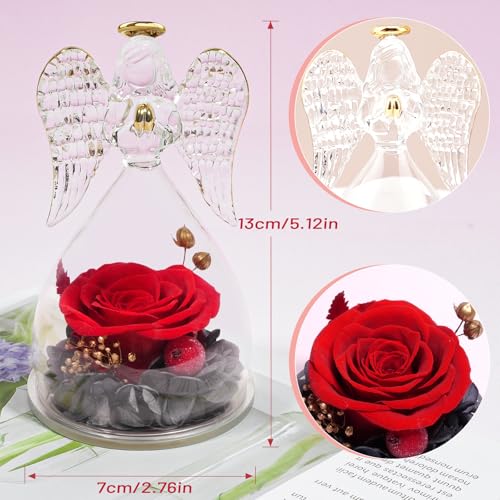 Preserved Real Rose in Glass Angel Figurine - Long-Lasting Floral Gift