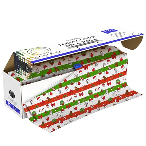Grandipity Christmas Plastic Table Cover Roll - 54in x 1200in, Disposable Party Tablecloth
