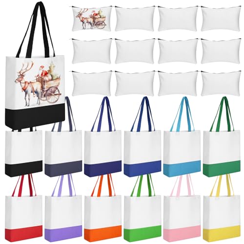 Moukeren 24 Pcs Blank Canvas Tote Bags for DIY Craft & Makeup Bags Bundle
