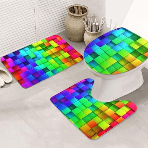 3-Piece Rainbow Bathroom Rug Set, Non-Slip Soft Memory Foam Bath Mat