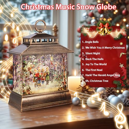 Musical Christmas Snow Globe Lantern with Remote, 8 Songs & 6H Timer