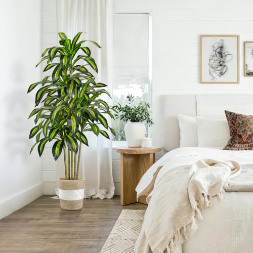 5FT Artificial Dracaena Tree with Planter and Basket - Lifelike Indoor Decor