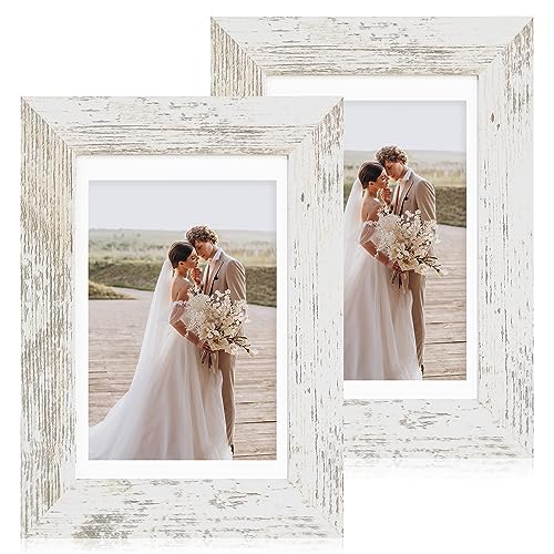 Distressed White 5x7 Picture Frame Set of 2, Wall & Tabletop Display