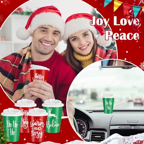 Christmas Reusable Cups with Lids 12oz - Set of 10, Red & Green, Holiday Theme