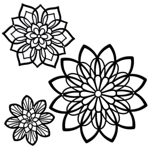 3-Piece Metal Flower Wall Art Set, Black Modern Farmhouse Decor