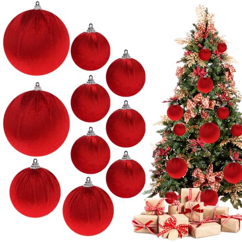 Red Velvet Christmas Ornament Balls Hanging Set - 10pcs, Variation B