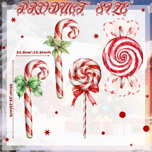Large Christmas Wall Decals - 4 Sheets Candy Cane Holiday Stickers Removable