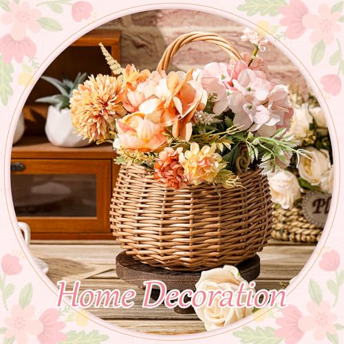 Set of 2 Hand-Woven Wicker Flower Baskets with Handle, Rustic Decor