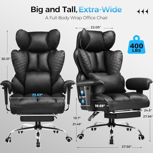Big & Tall Heavy Duty Gaming Chair with Footrest - 400 lbs High Back Office Chair