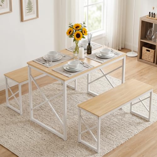 43-Inch 3-Piece Dining Table Set with 2 Benches for Small Spaces