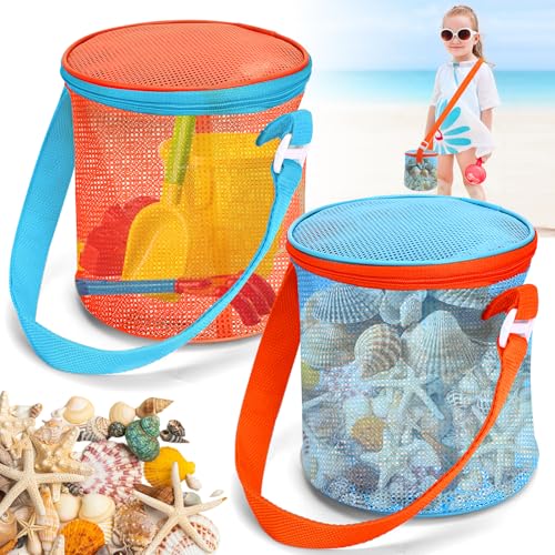 Mesh Beach Shell Collecting Bag & Sand Toy Storage Bucket - 2 Pack