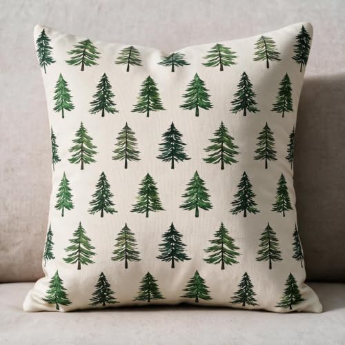 Sivirary 18x18 Inch Green Cream Christmas Tree Pillow Covers Set of 2 - Winter Holiday Decor