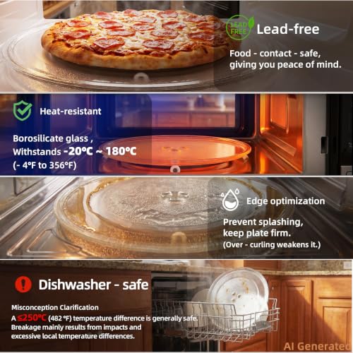 12 Inch Microwave Glass Plate Replacement - Heavy Duty Borosilicate Turntable Tray