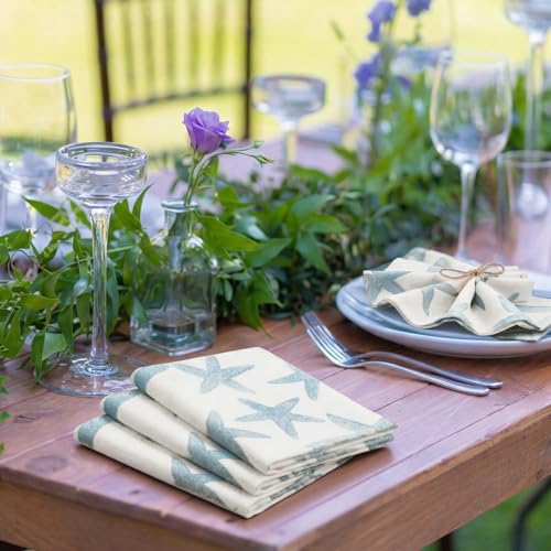 12-Piece Blue Starfish Cloth Napkins, 15-Inch Reusable Coastal Table Linens