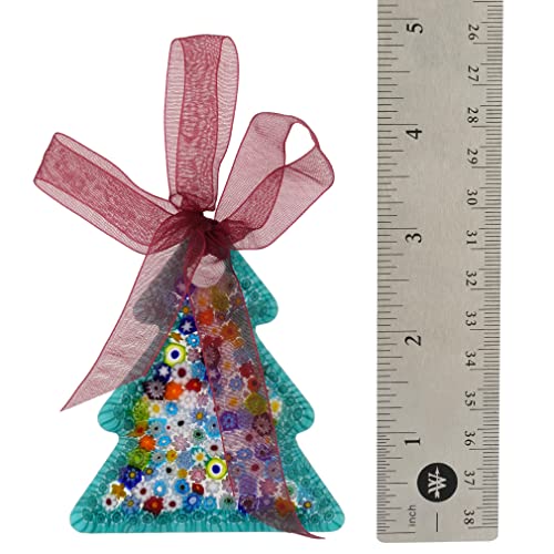 Murano Glass Christmas Ornament - Aqua Green Millefiori handmade in Italy, 3" Tree Decoration
