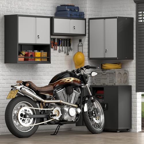 Metal Wall-Mounted Locking Cabinet, 12.8-Inch Steel Garage Storage Unit