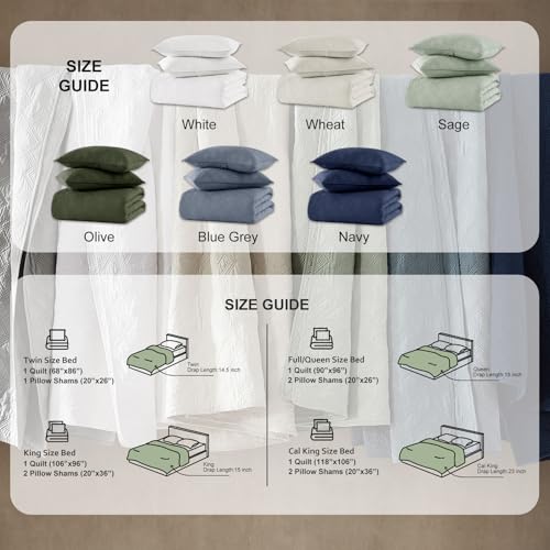 WDCOZY 100% Cotton King Size Quilt Set - Olive Green Lightweight Bedspread