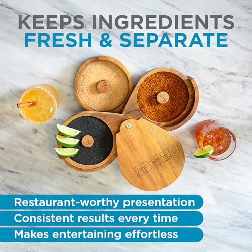 Bartesian Bamboo Wood 3-Tier Cocktail Rimmer Set with Salt, Sugar & Lime Compartments