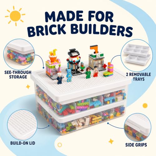 Stackable Building Block Organizer Box with 3 Removable Sorting Trays