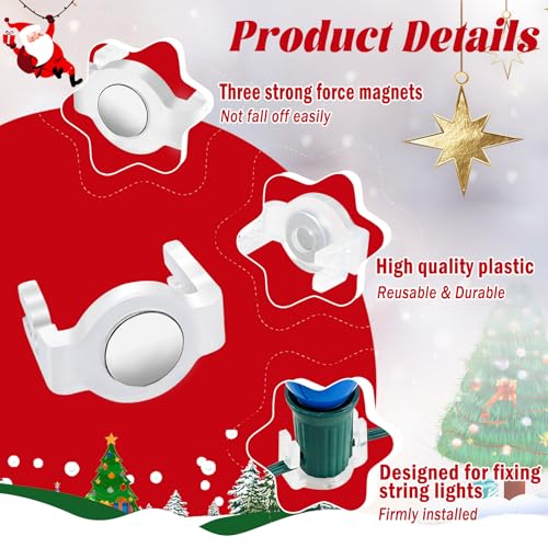 UQM 50 Pack Magnetic Christmas Light Clips - Round Clear, Strong Magnet for C7 C9 Sockets