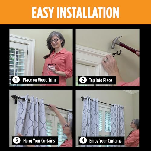 No Drill Curtain Rod Brackets - Damage-Free Wall Mount, 2-Pack