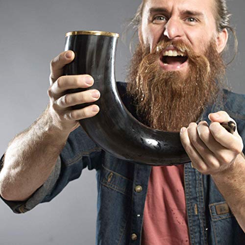 Large Viking Drinking Horn Tankard – 20oz Handcrafted Ox Horn Beer Mug