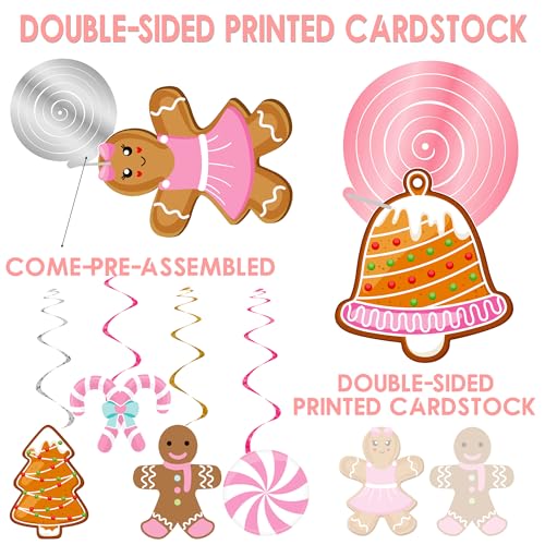 Pink Gingerbread Man Christmas Decorations - 20PCS Hanging Swirl Party Decor