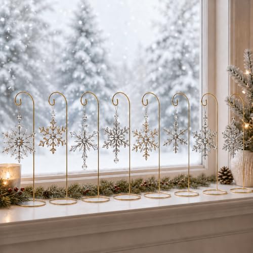 8 Pack Gold Christmas Ornament Stands - 11" Tall Metal Display Holders for Large Ornaments