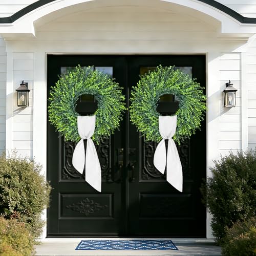 28-Inch Artificial Boxwood Wreath for Front Door, All-Season Greenery