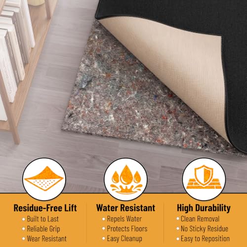 3' x 7' Non-Slip Rug Pad, 1/4 Inch Thick Dual Surface Felt and Rubber Gripper