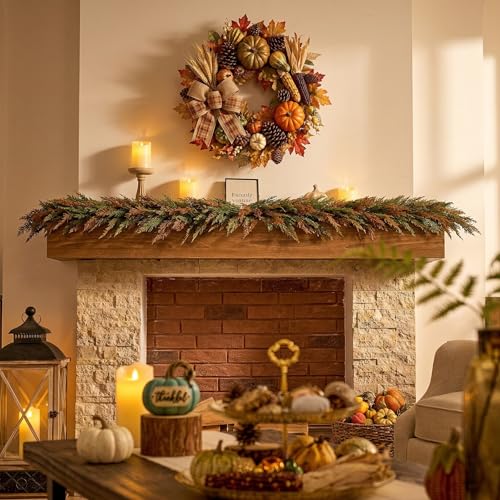 6ft Pre-Lit Artificial Norfolk Pine Fall Garland with Warm LED Timer Lights