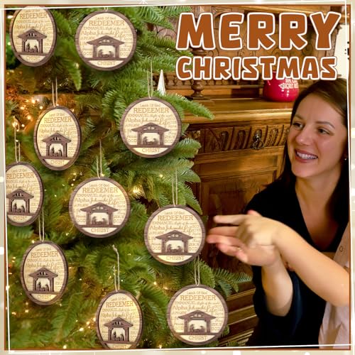 Wooden Nativity Scene Christmas Tree Ornaments Set - 24 Pack, 4 Inch