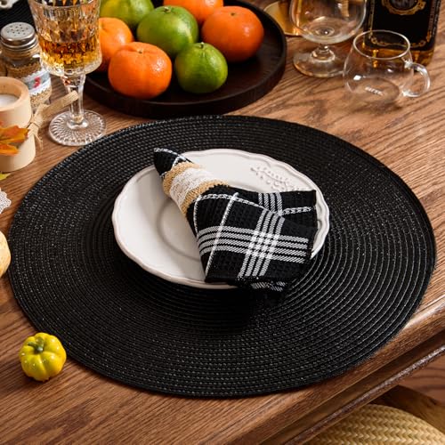 Set of 4 Round Woven Placemats, 15-Inch Heat Resistant Washable Table Mats