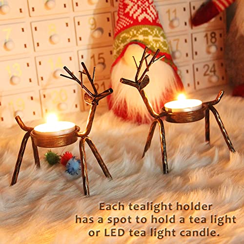 Set of 6 Metal Reindeer Tea Light Candle Holders for Christmas Decor