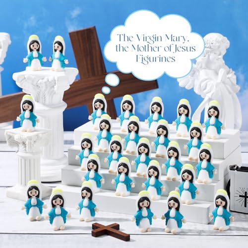 50 Pack Mini Virgin Mary Figurines, Blue PVC Religious Party Favors