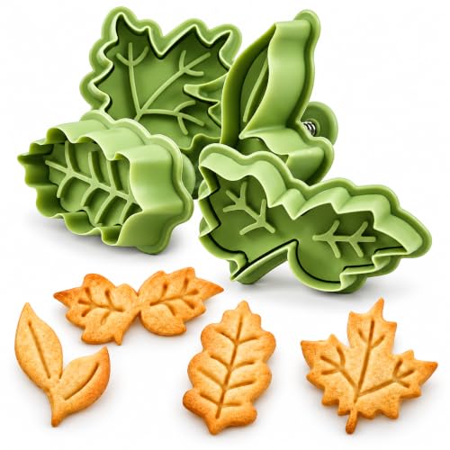 Crethinkaty Leaf Plunger Fondant Cutter Set for Fall & Christmas Baking - Leaf Design