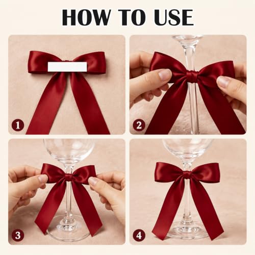 GKXMAXIWANG Burgundy Satin Bow Set for Wine Glasses & Candles, 30 Pack