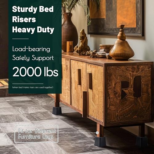 Adjustable Bed Risers, 4 Pack - Heavy Duty 3 to 12 Inch Height