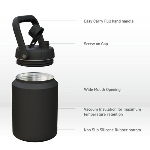 Asobu Mighty Stainless Steel Double Walled Insulated Jug 68 Ounces - Half Gallon (Dark Grey)