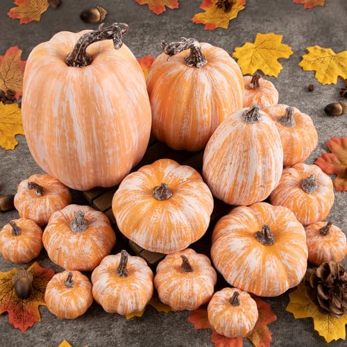 16-Piece Artificial Terracotta Pumpkin Set for Fall Harvest Decor