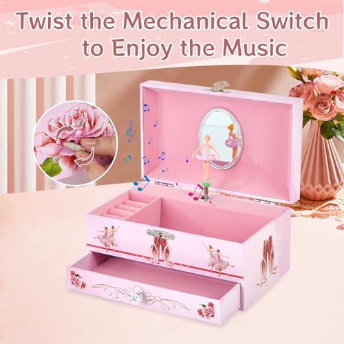 Ballerina Musical Jewelry Box with Drawer for Kids Girls
