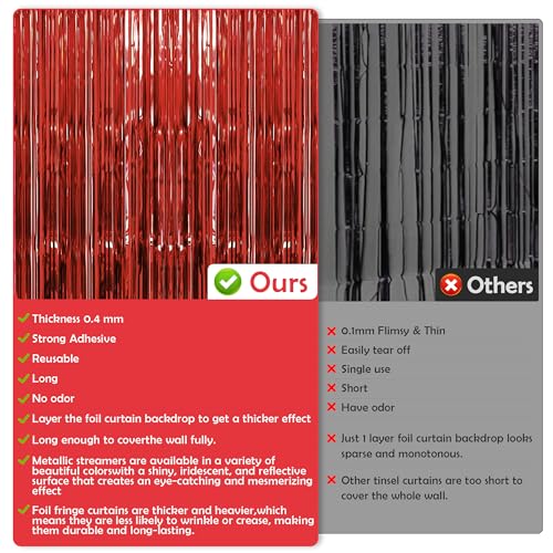OHOME Red Valentine Backdrop Fringe Curtains, 2 Pack 3.2ft x 6.56ft for Wall/Door
