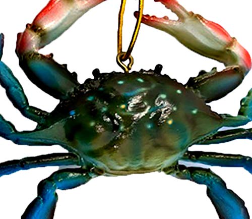Hand Painted Blue Crab Christmas Ornament - Nautical Maryland Themed Holiday Decor, 4in