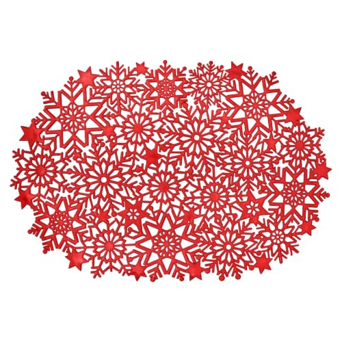 HADEEONG Snowflake Placemats Set of 6 - Red, PVC Dinner Mats 17.7 x 11.8 in