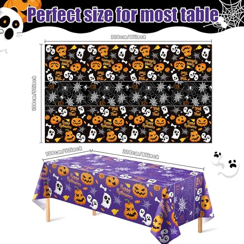 OHOME Halloween Tablecloth 52x87 in - Disposable Plastic Table Cover (2 Pack) Halloween Decorations