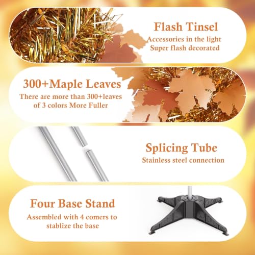 5ft Lighted Fall Pop-Up Tree with 100 LED Lights & Timer, Thanksgiving Decor