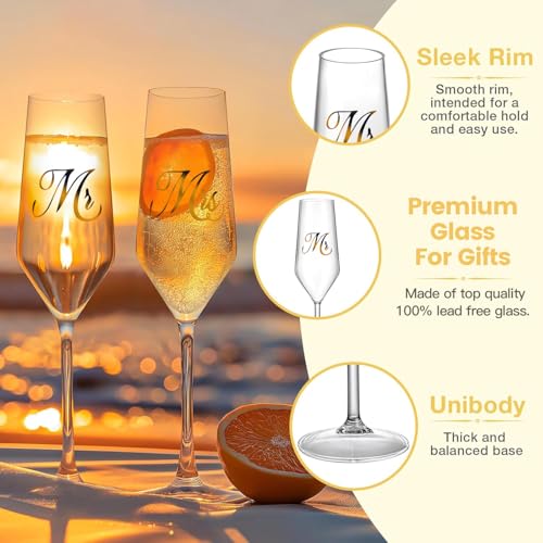 Mr. & Mrs. Champagne Flute Set - Crystal Wedding Toasting Glasses