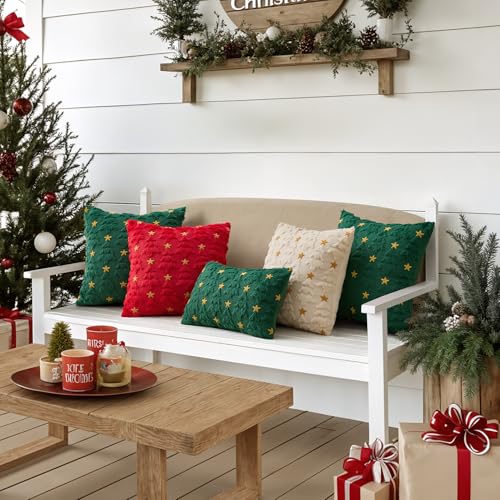 MIULEE Christmas Pillow Covers 18x18 Inch Set of 2, Dark Green Christmas Tree Plush Faux Fur Pillowcases Soft Decorative Throw Pillow Cases for Couch Sofa Living Room Winter Xmas Holiday Home Decor