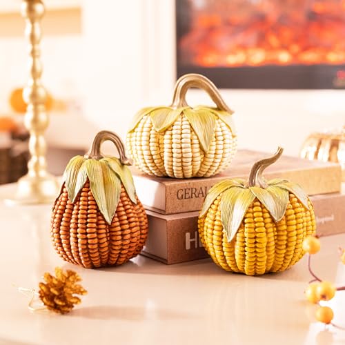 Set of 3 Resin Artificial Corn Pumpkins Fall Table Centerpiece Decorations